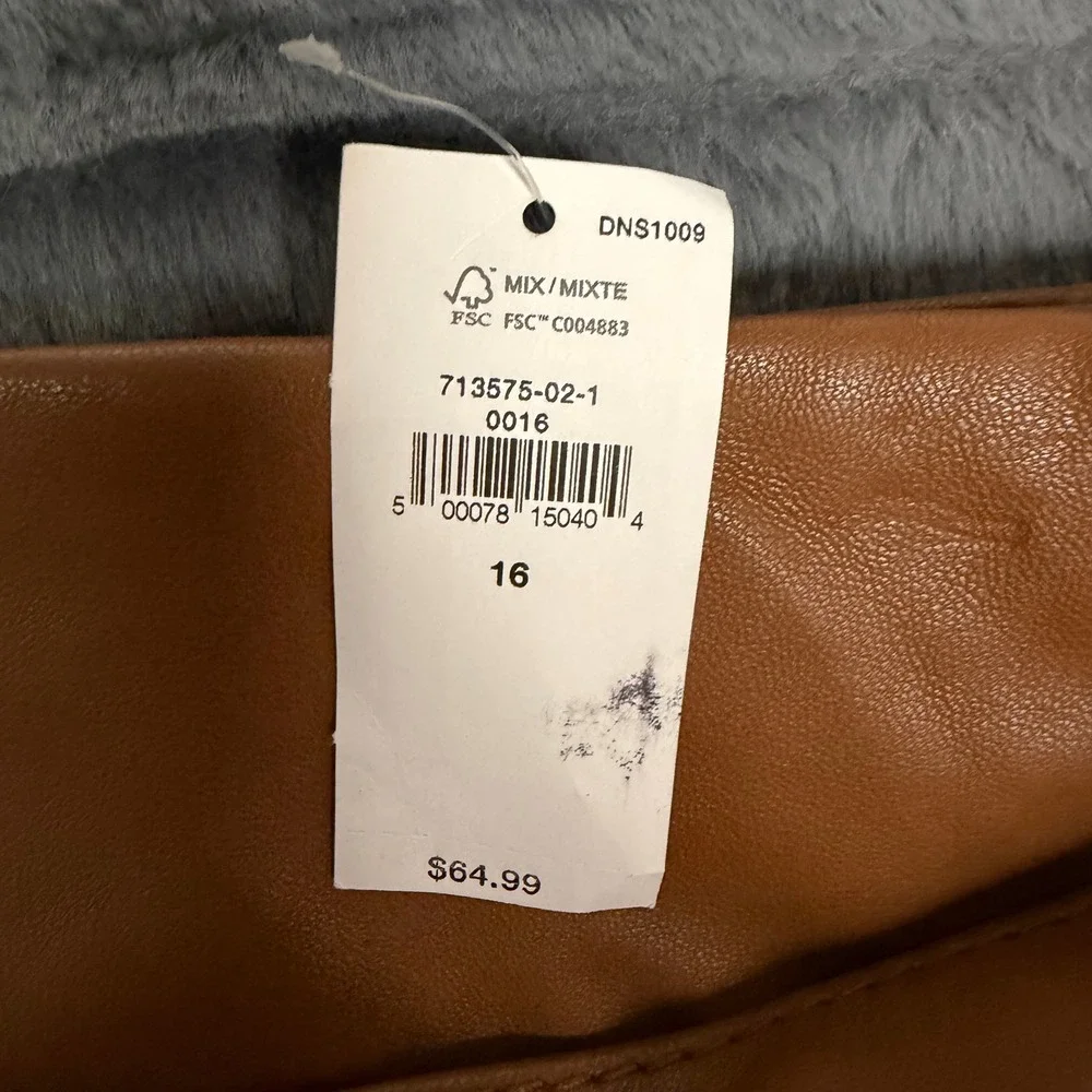 Banana Republic Faux Leather Mini Skirt Womens 16 Brown Tie Waist 713575-02-1